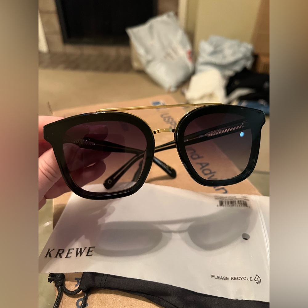 NEW KREWE Sunglasses Coliseum Nylon Black Crystal 24K